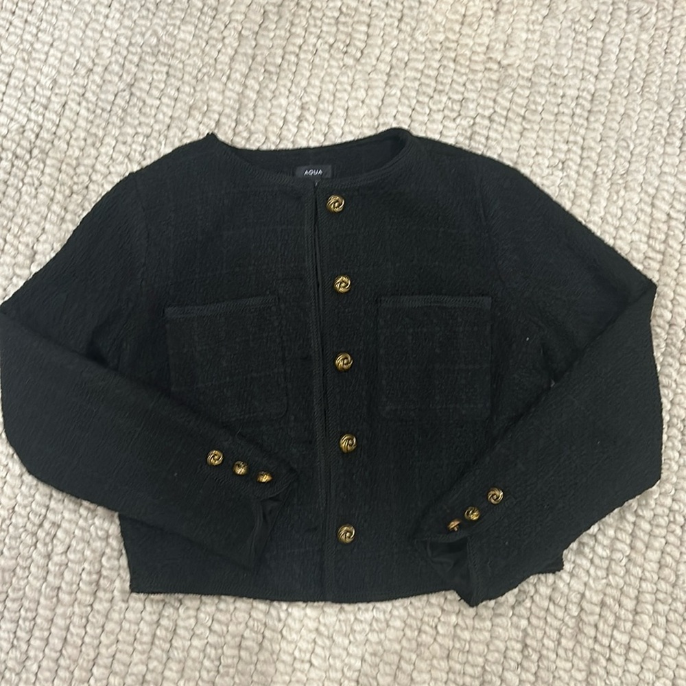 Aqua black tweed jacket size medium